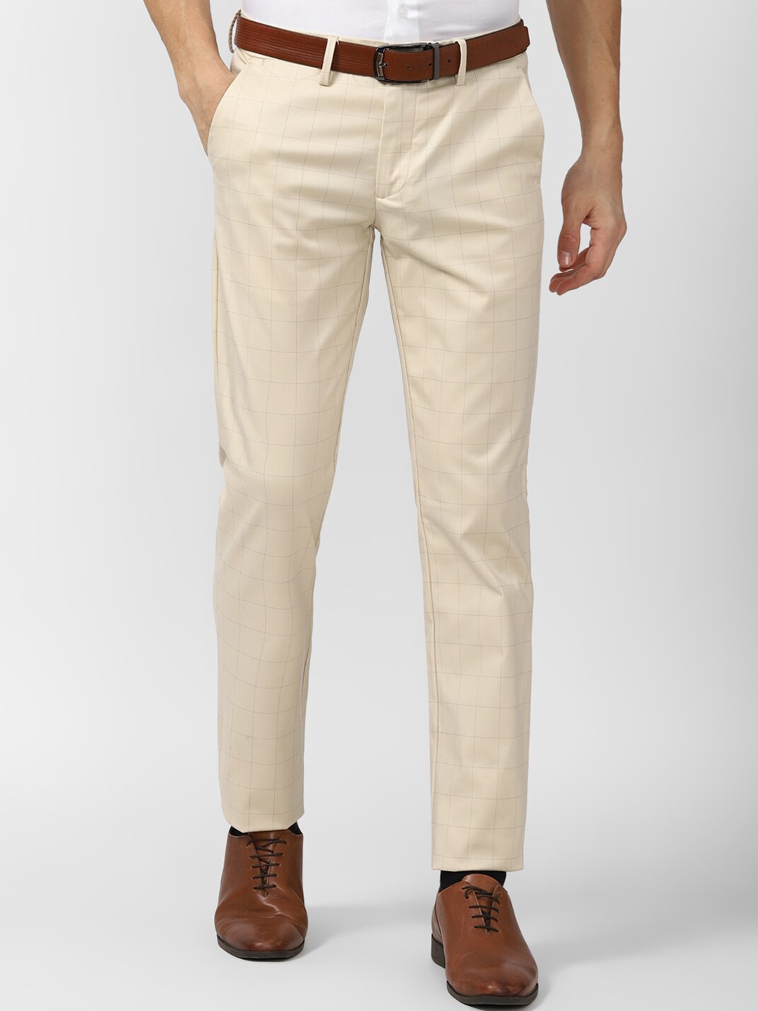 

Van Heusen Men Cream-Coloured Slim Fit Formal Trousers