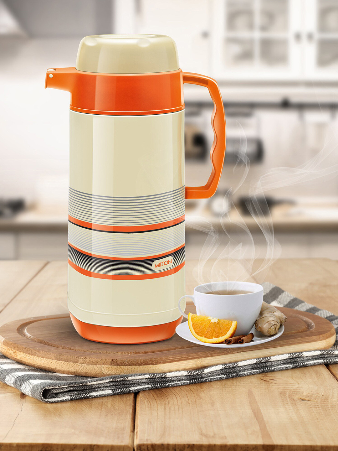 

Milton Orange & Cream Printed Regal Tuff Inner Stainless Steel Jug Water Bottle- 1.5 L