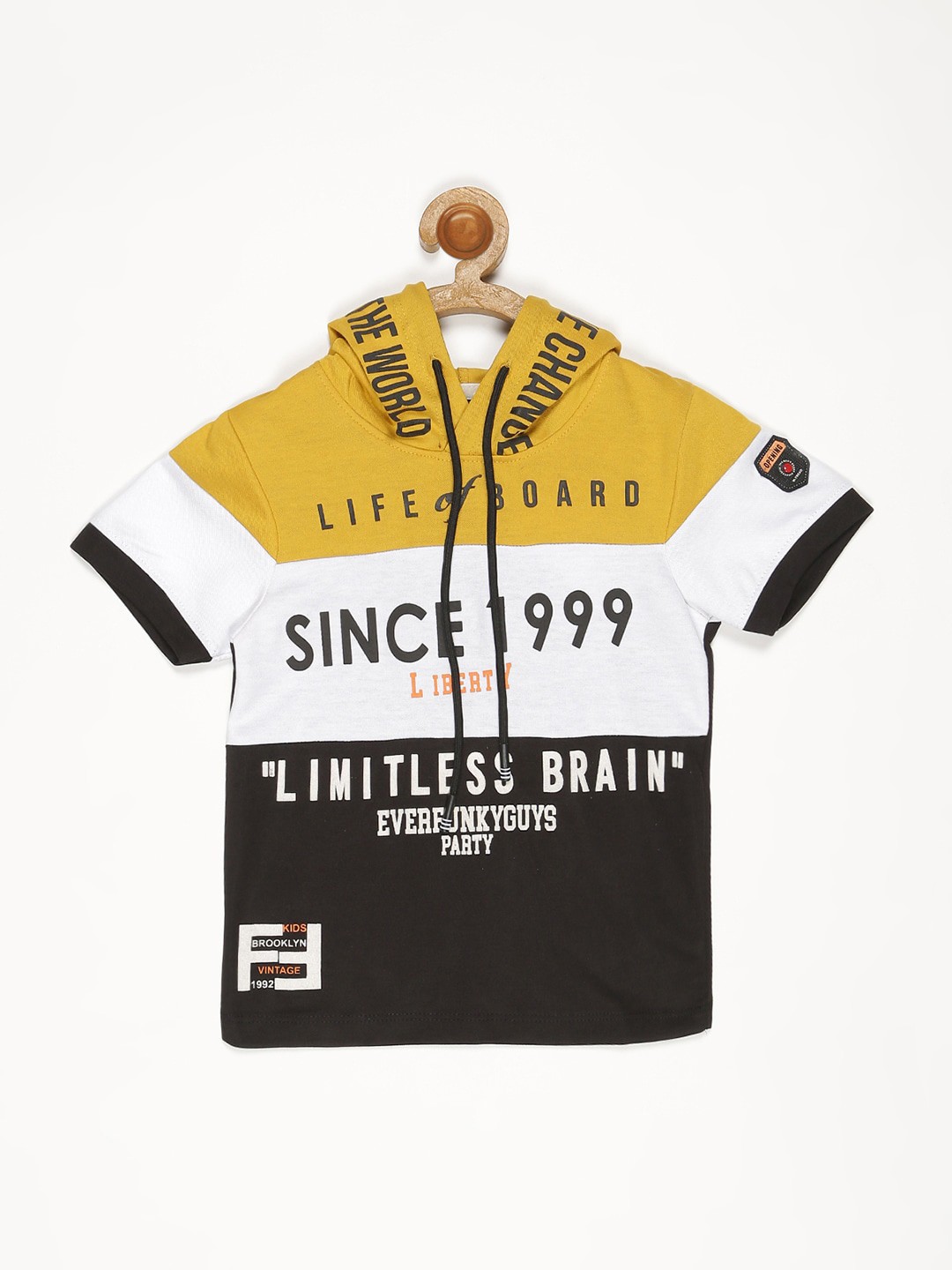 

V2 Value & Variety Boys Mustard Yellow & Black Typography Printed T-shirt