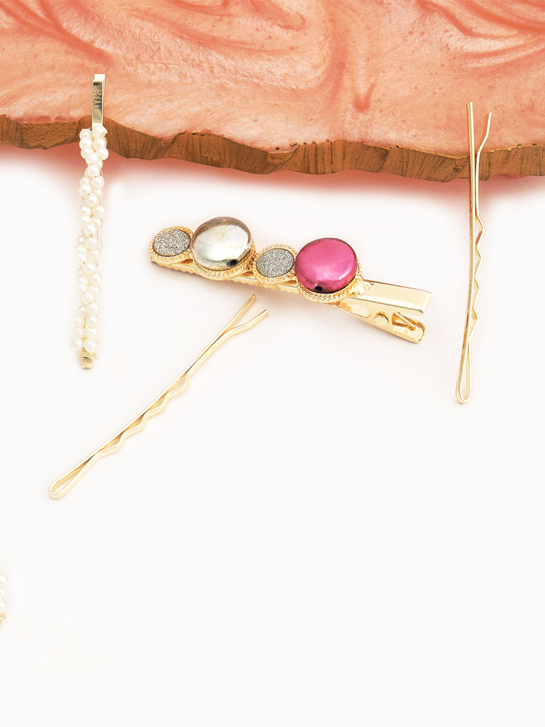 

BELLEZIYA Women Set of 4 Embellished Alligator Hair Clips, Gold