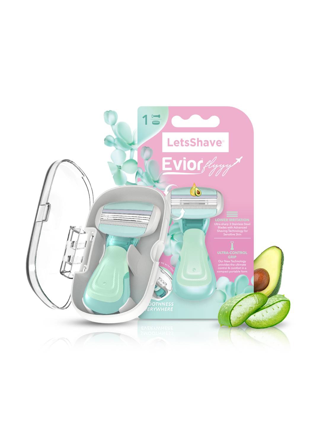 

LetsShave Women Evior Flyyy 3 Blade Compact Razor With Travel Case, Green