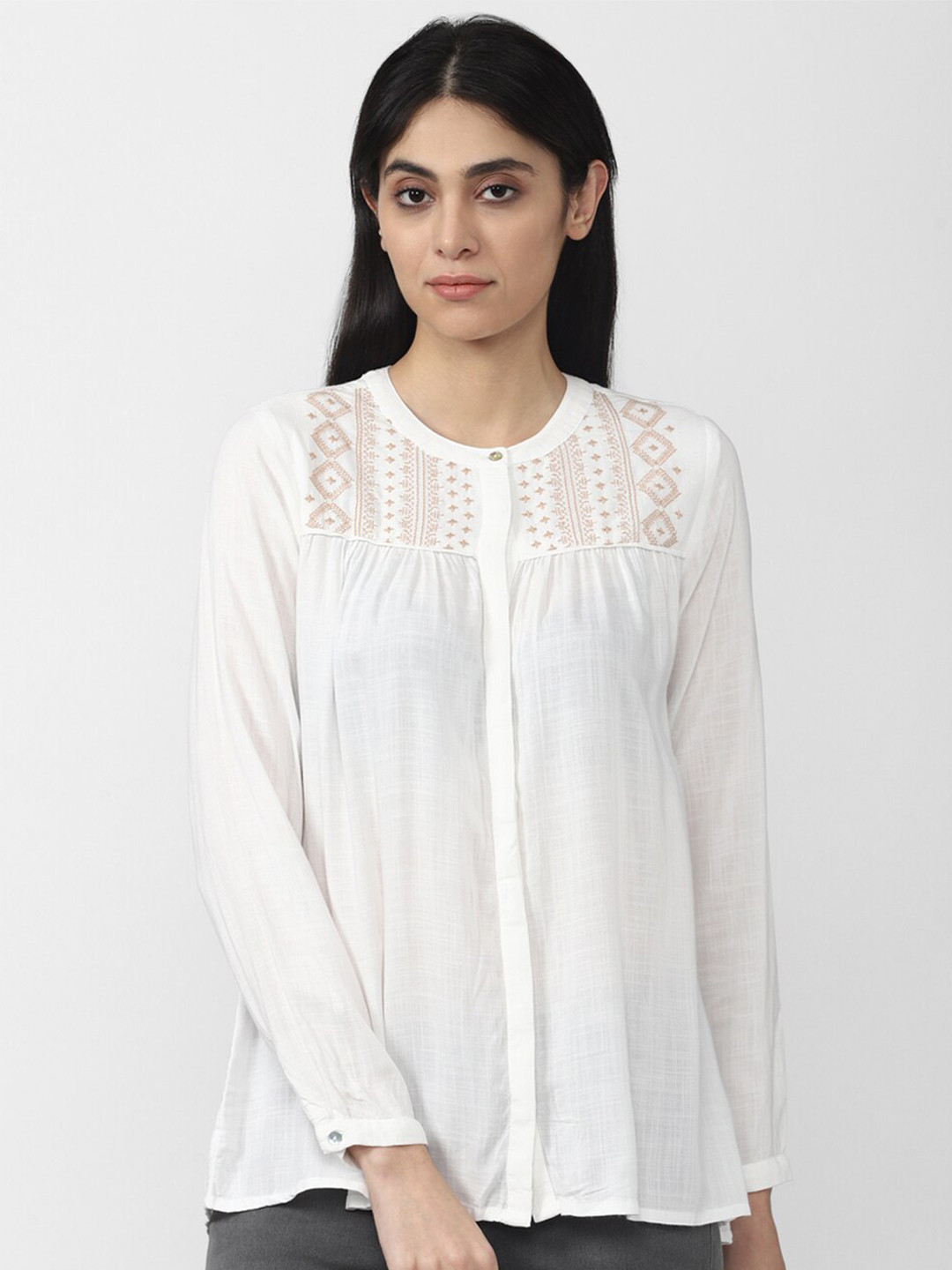 

Van Heusen Woman Geometric Embroidered Top, White