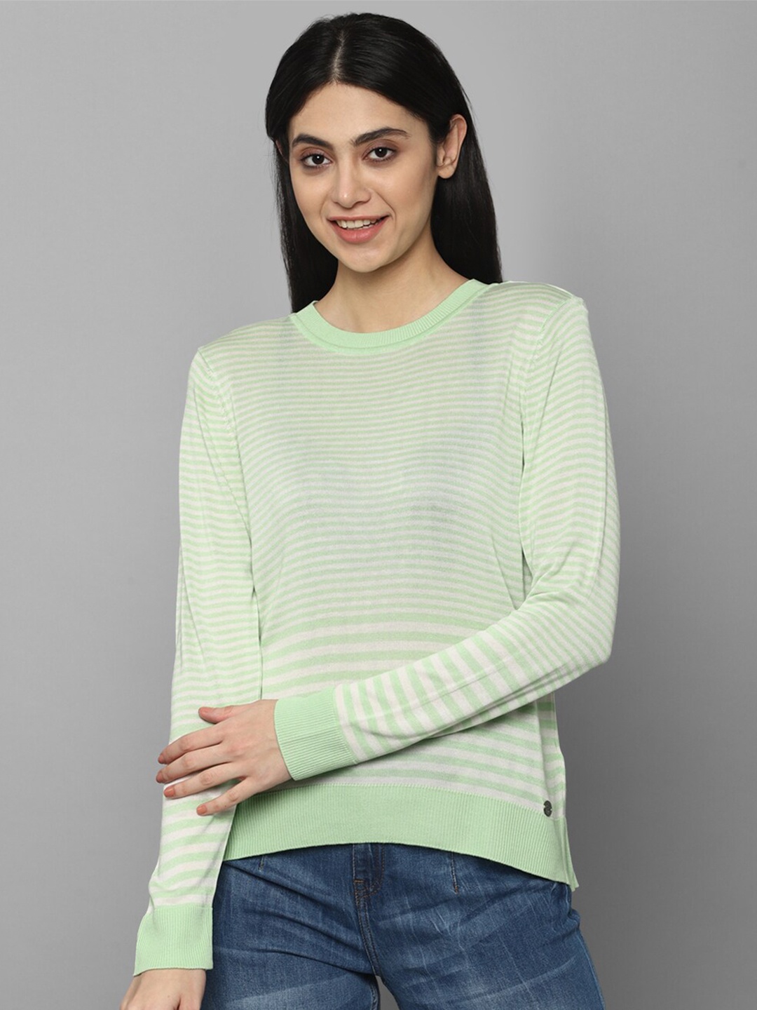 

Allen Solly Woman Women Green Striped Printed Regular Top