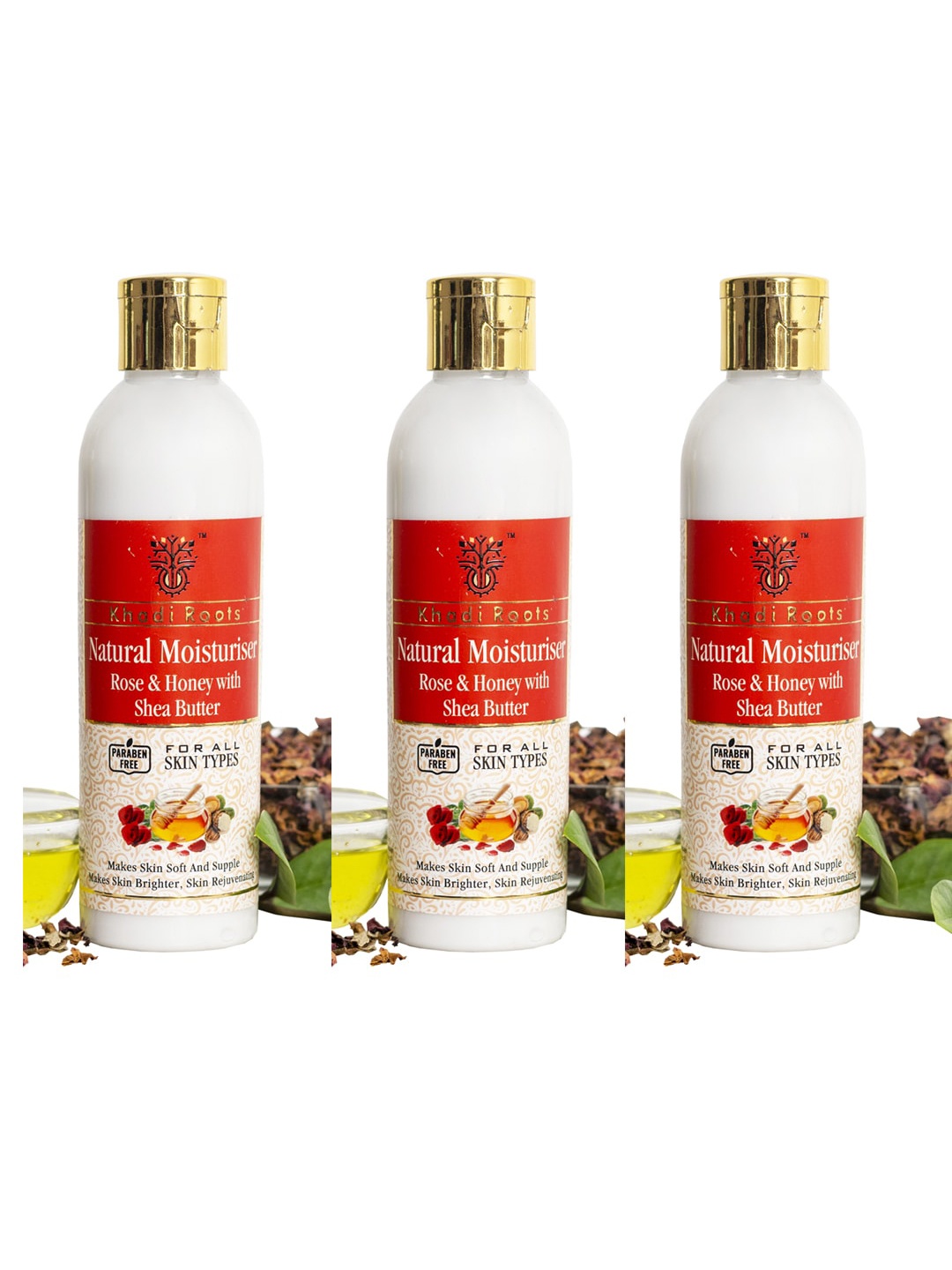 

Khadi Roots Set of 3 Rose & Honey Natural Moisturizer With Shea Butter - 200 ml Each, White