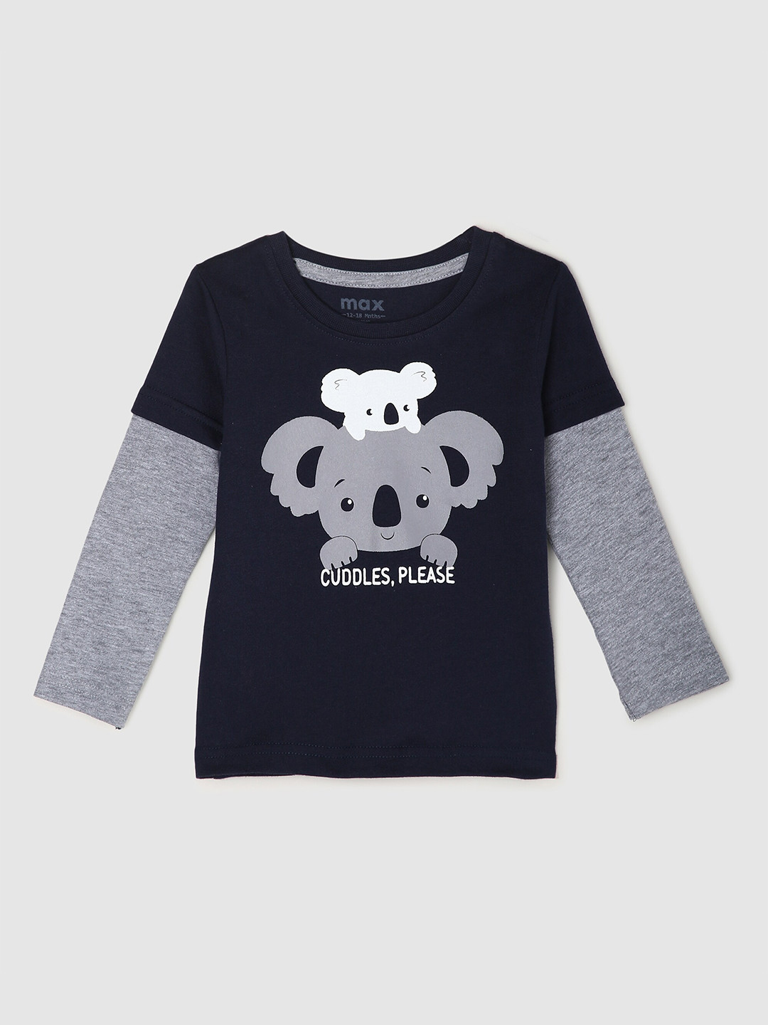

max Boys Navy Blue & Grey Printed T-shirt