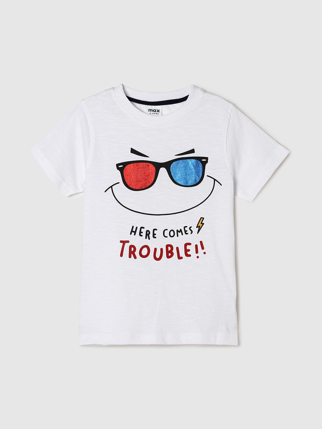 

max Boys White Printed Pure Cotton T-shirt