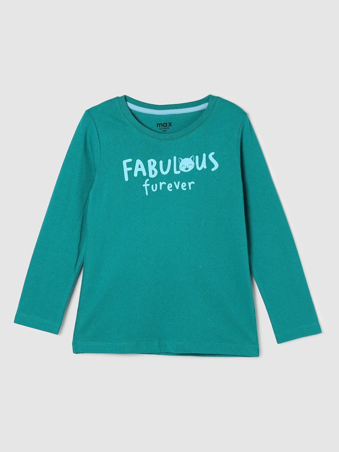 

max Girls Green Printed Pure Cotton T-shirt