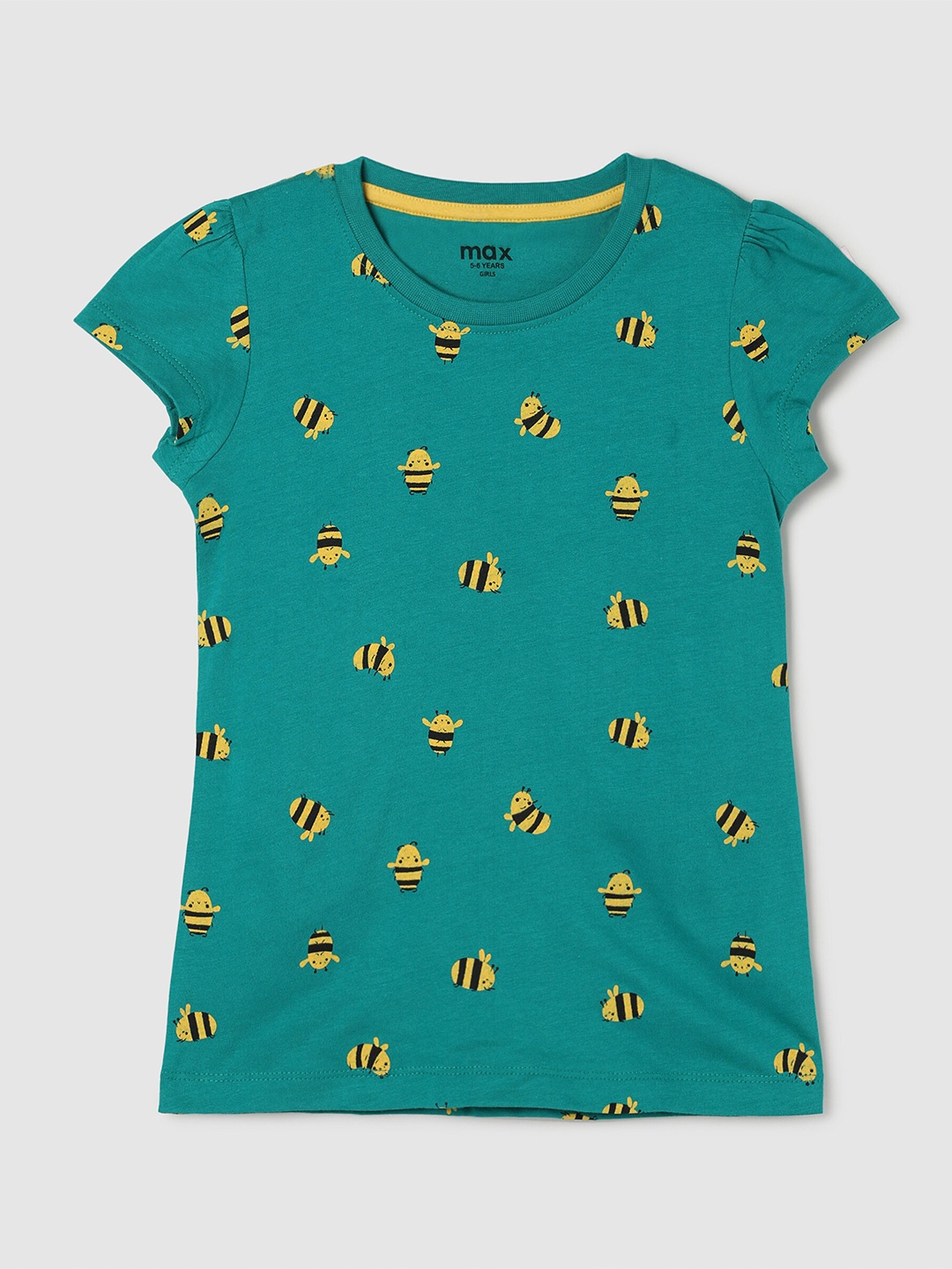 

max Girls Green Printed Pure Cotton T-shirt