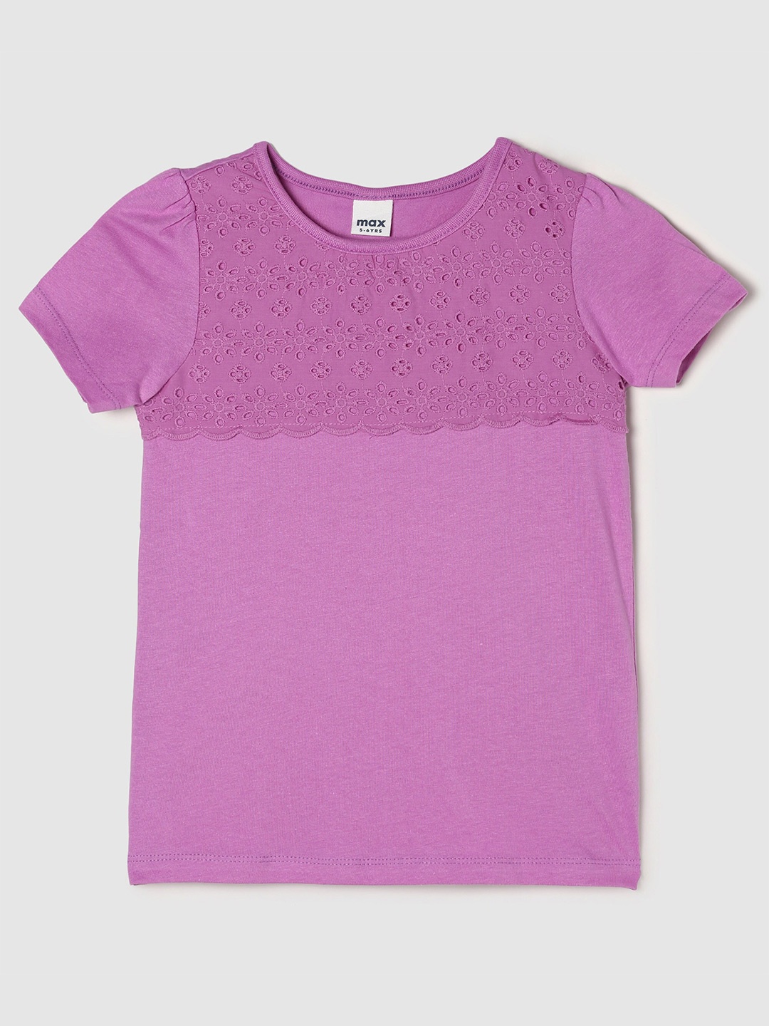 

max Girls Purple Solid Pure Cotton T-shirt