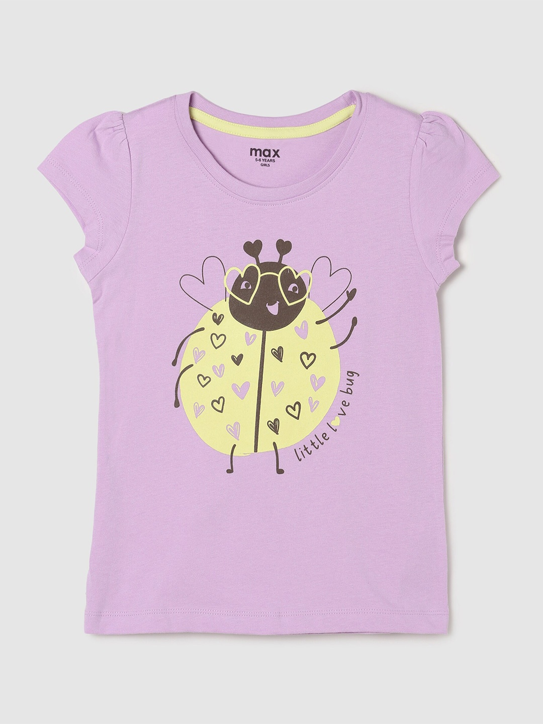 

max Girls Lavender Printed Pure Cotton T-shirt