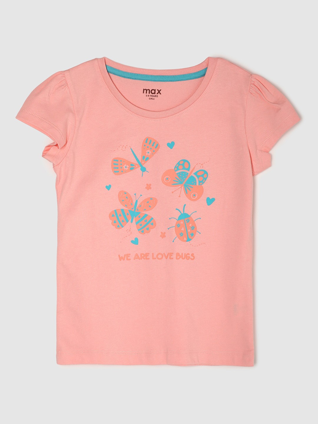 

max Girls Peach-Coloured Printed Pure Cotton T-shirt