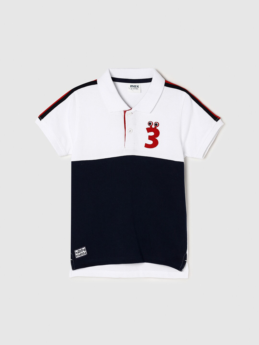 

max Boys White & Navy Blue Colourblocked Pure Cotton T-shirt