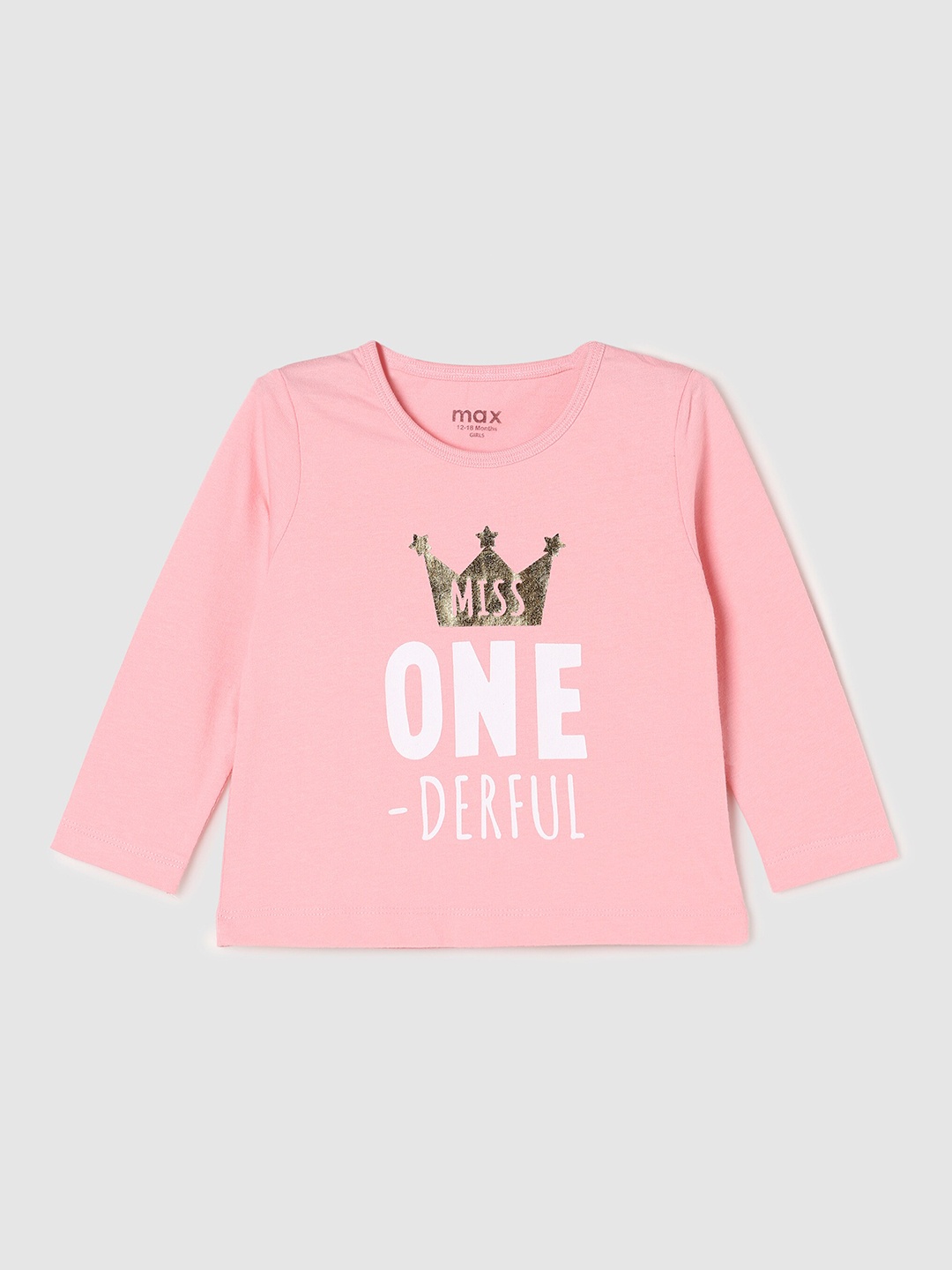 

max Girls Pink Printed Pure Cotton T-shirt