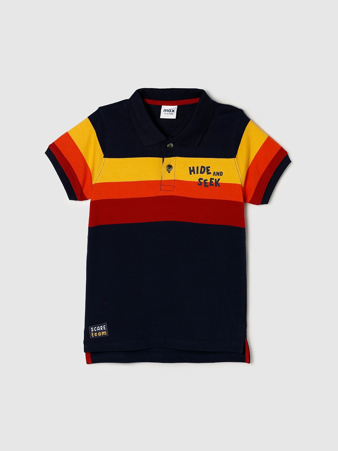 

max Boys Blue Striped Pure Cotton T-shirt, Navy blue