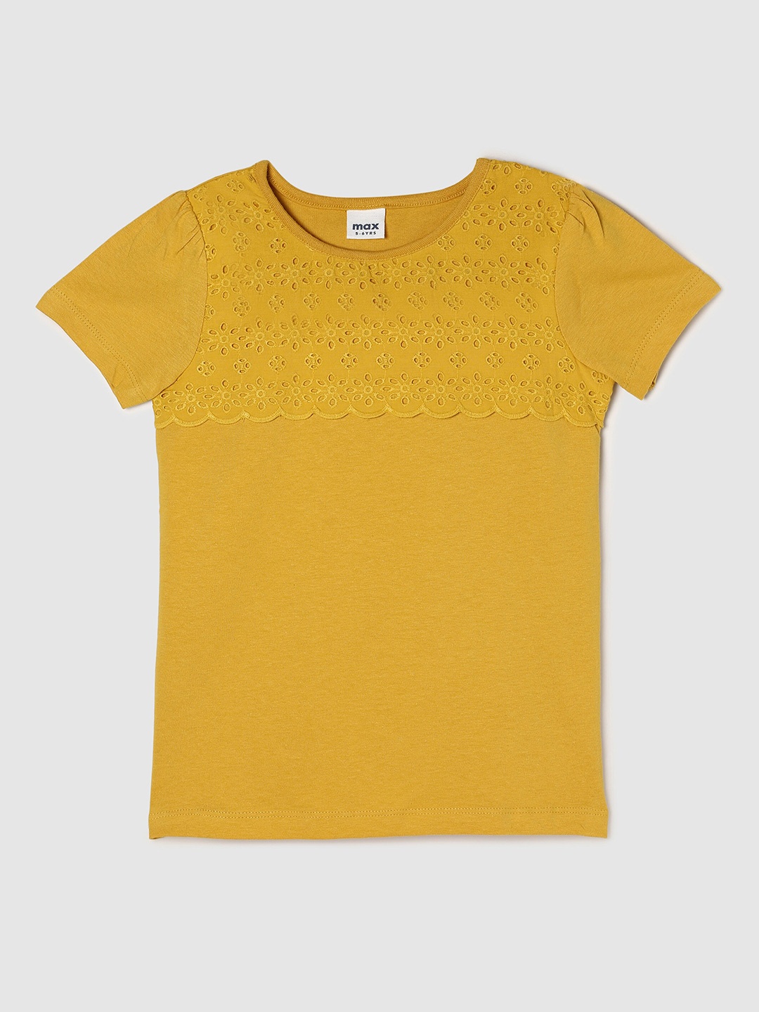 

max Girls Yellow Pure Cotton T-shirt