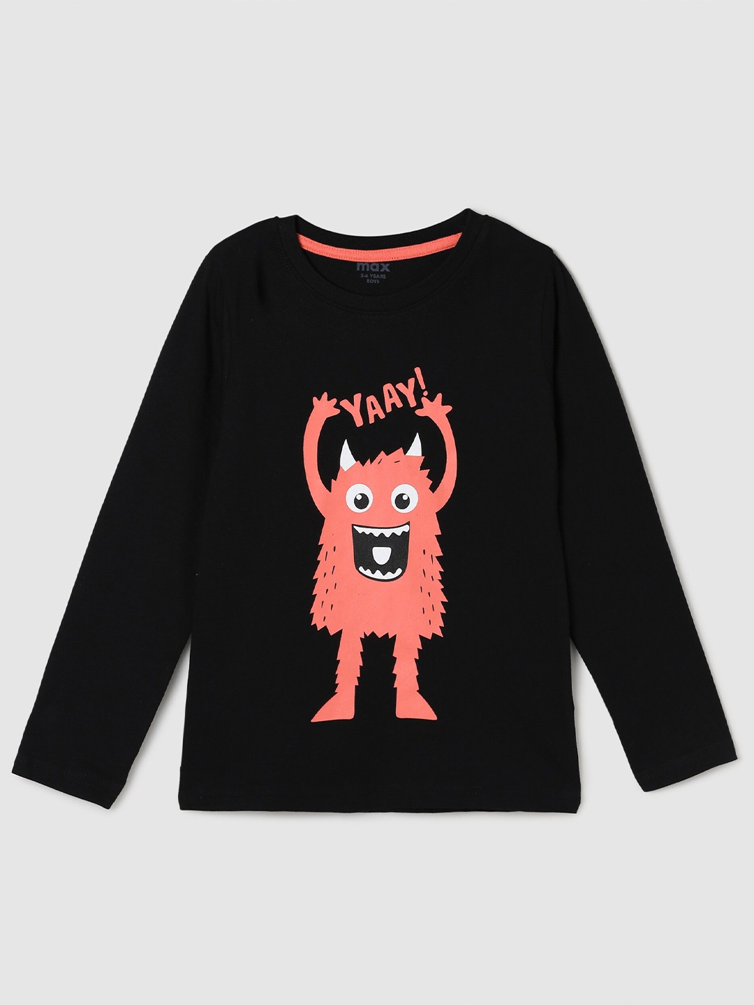 

max Boys Black Printed Pure Cotton T-shirt