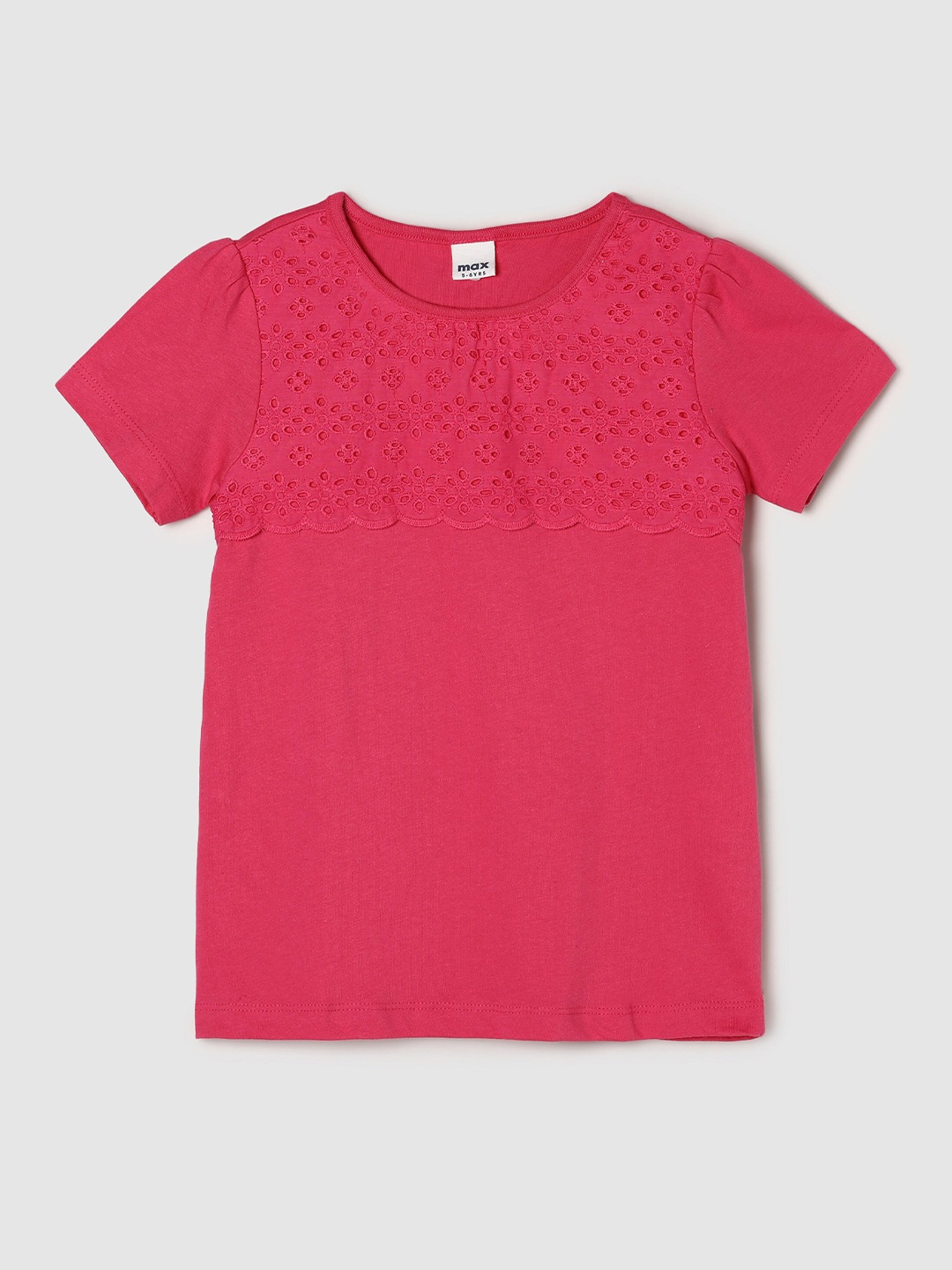 

max Girls Pink Solid Pure Cotton T-shirt