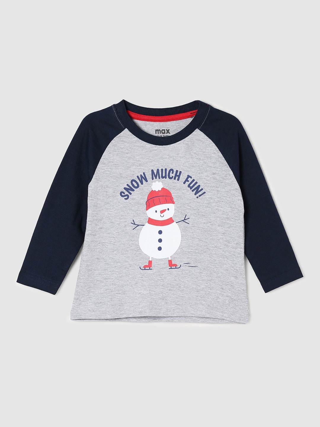 

max Boys Grey Typography Printed Drop-Shoulder Sleeves T-shirt