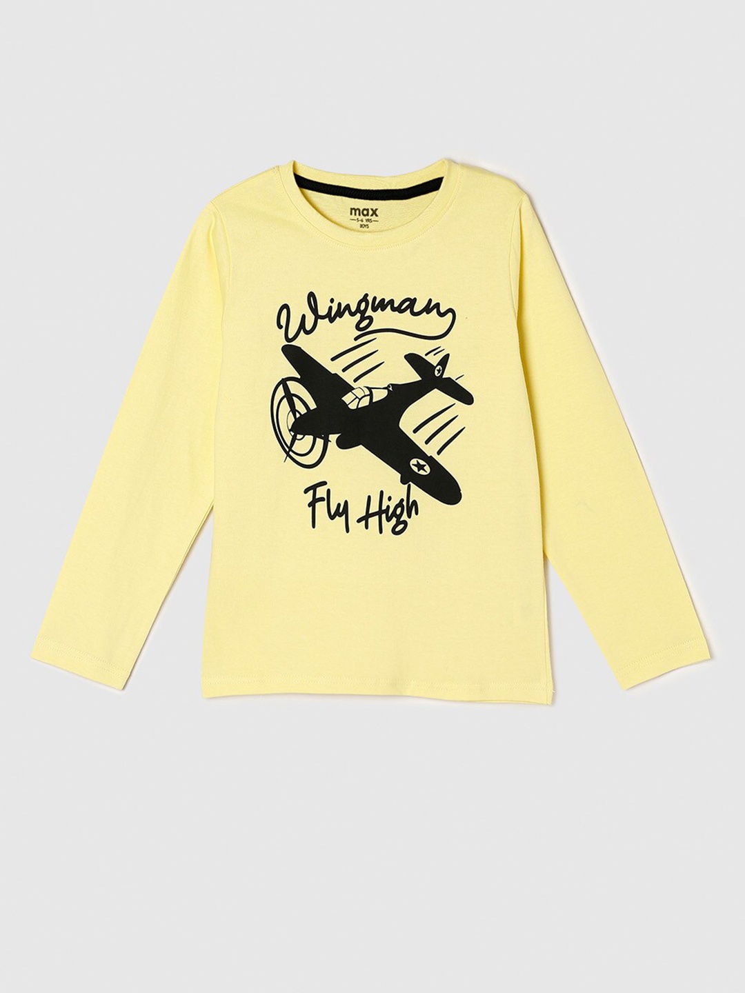 

max Boys Yellow Printed Pure Cotton T-shirt