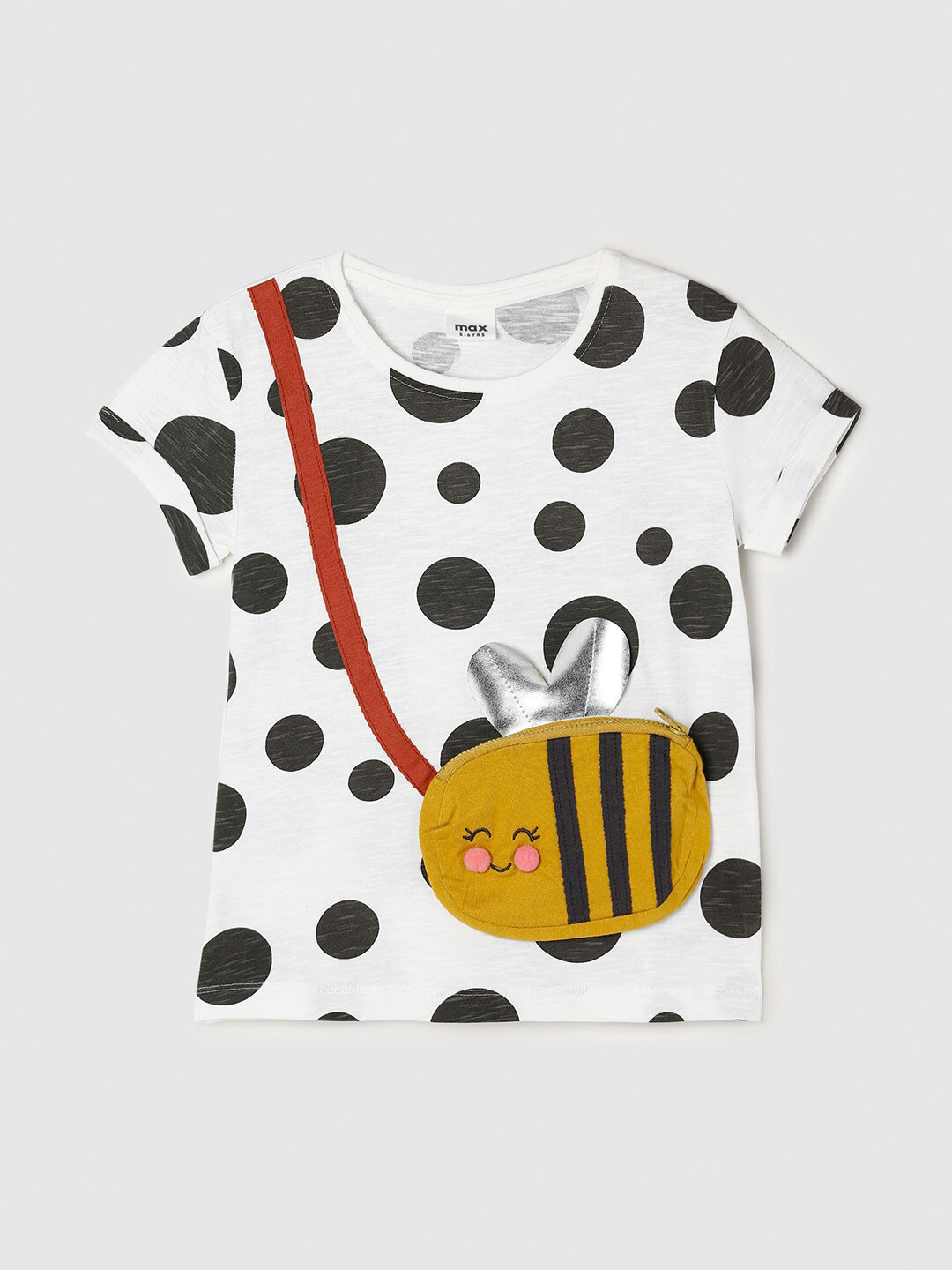 

max Girls Cream-Coloured Printed Pure Cotton T-shirt