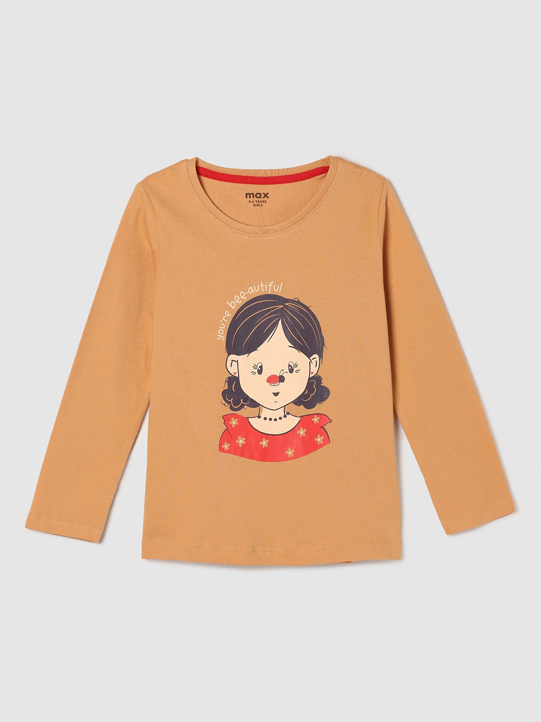

max Girls Brown Printed Pure Cotton T-shirt