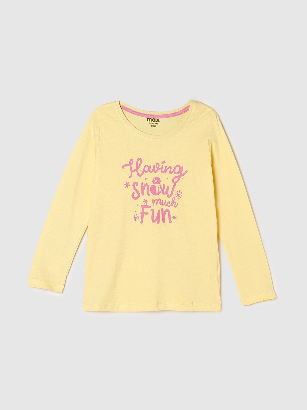 

max Girls Yellow Typography Printed Pure Cotton T-shirt
