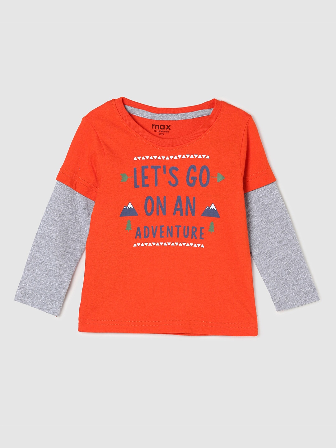 

max Boys Orange & Grey Typography Printed T-shirt