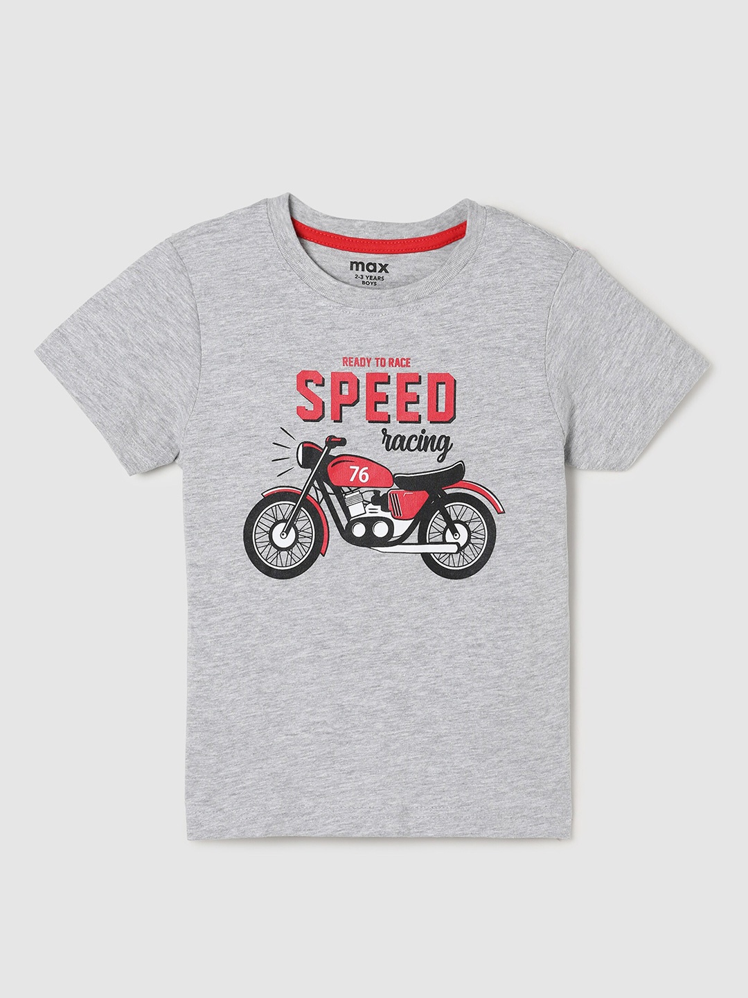 

max Boys Grey Biker Printed Pure Cotton T-shirt