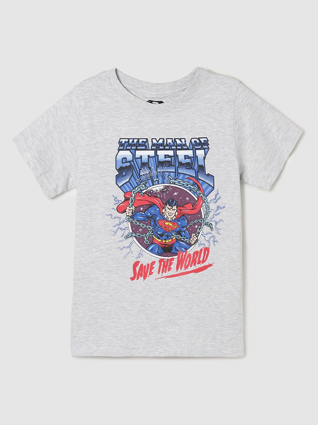 

max Boys Grey Melange Superman Printed Pure Cotton T-shirt