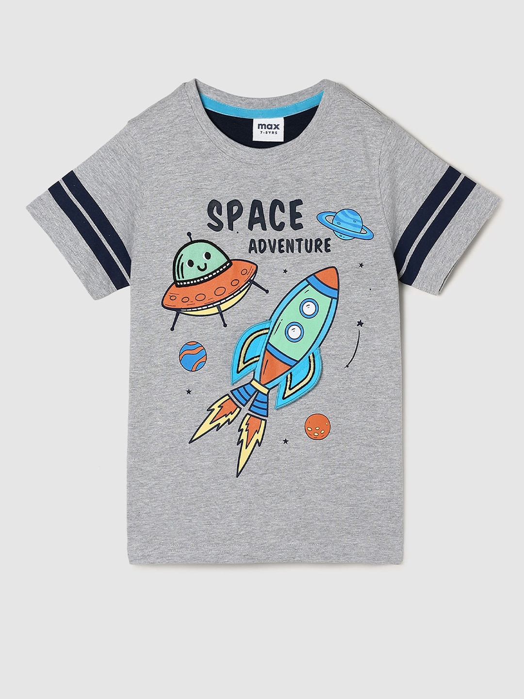 

max Boys Grey Printed T-shirt