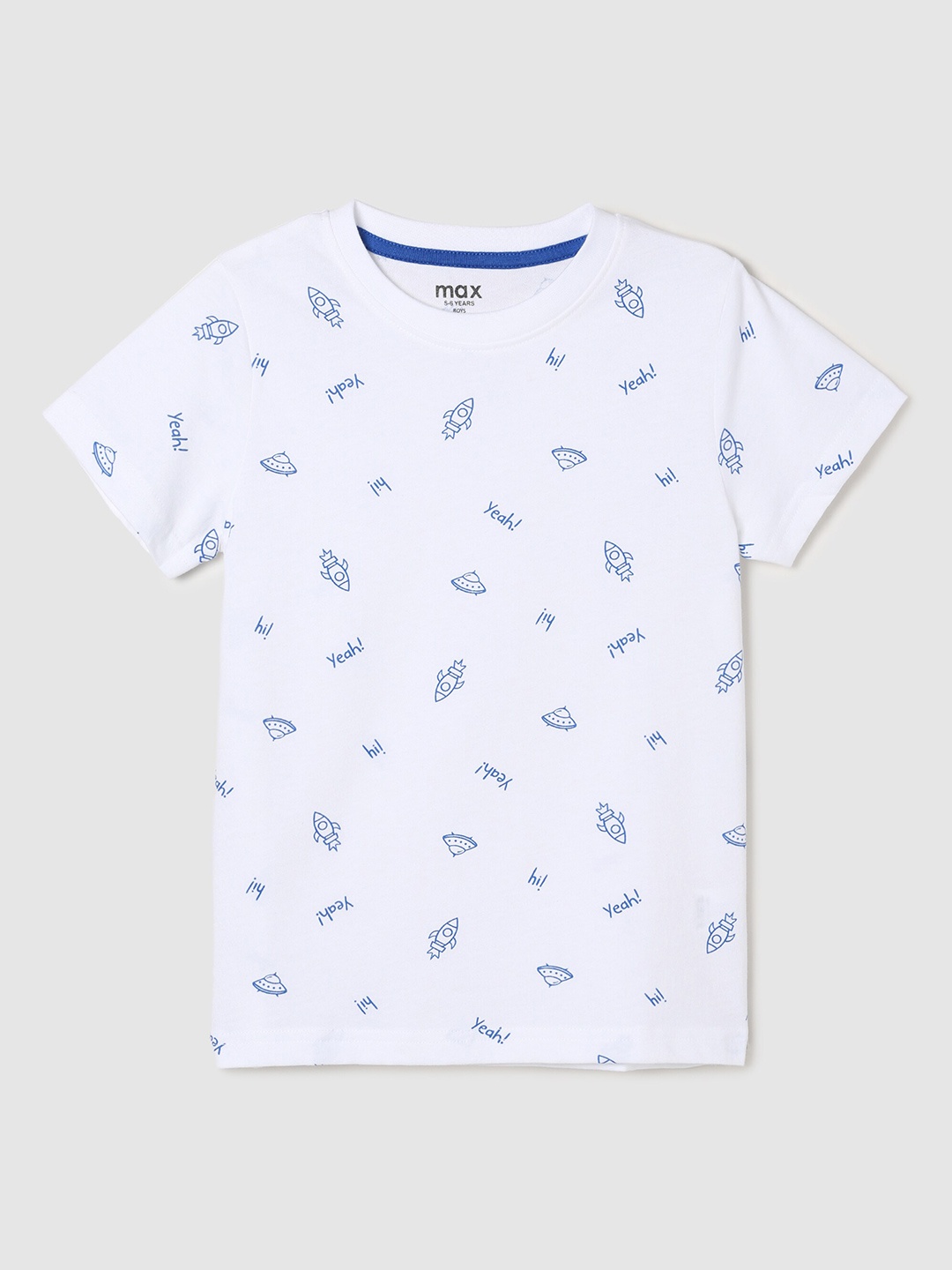 

max Boys White Printed Pure Cotton T-shirt