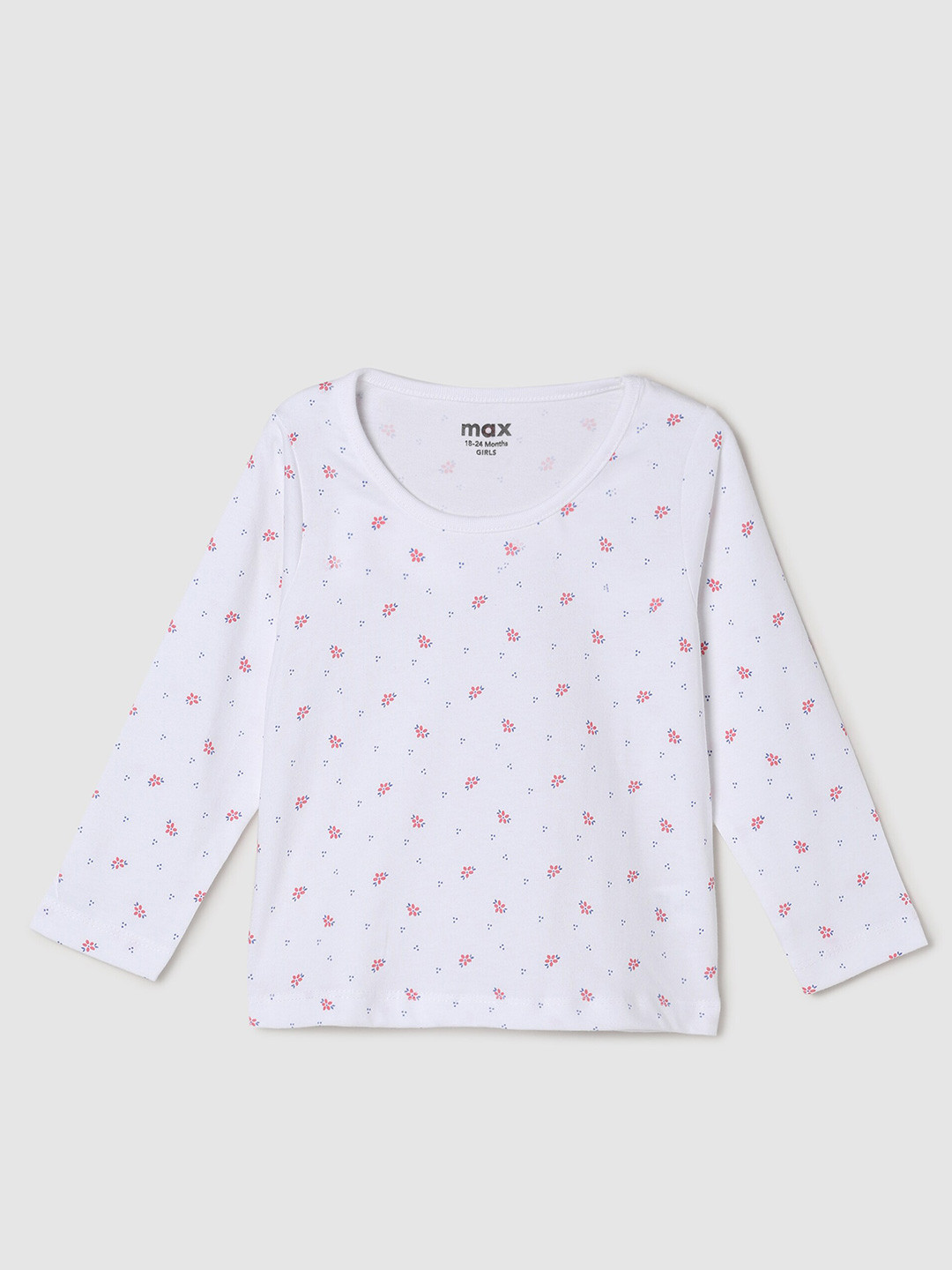 

max Girls White Printed Pure Cotton T-shirt