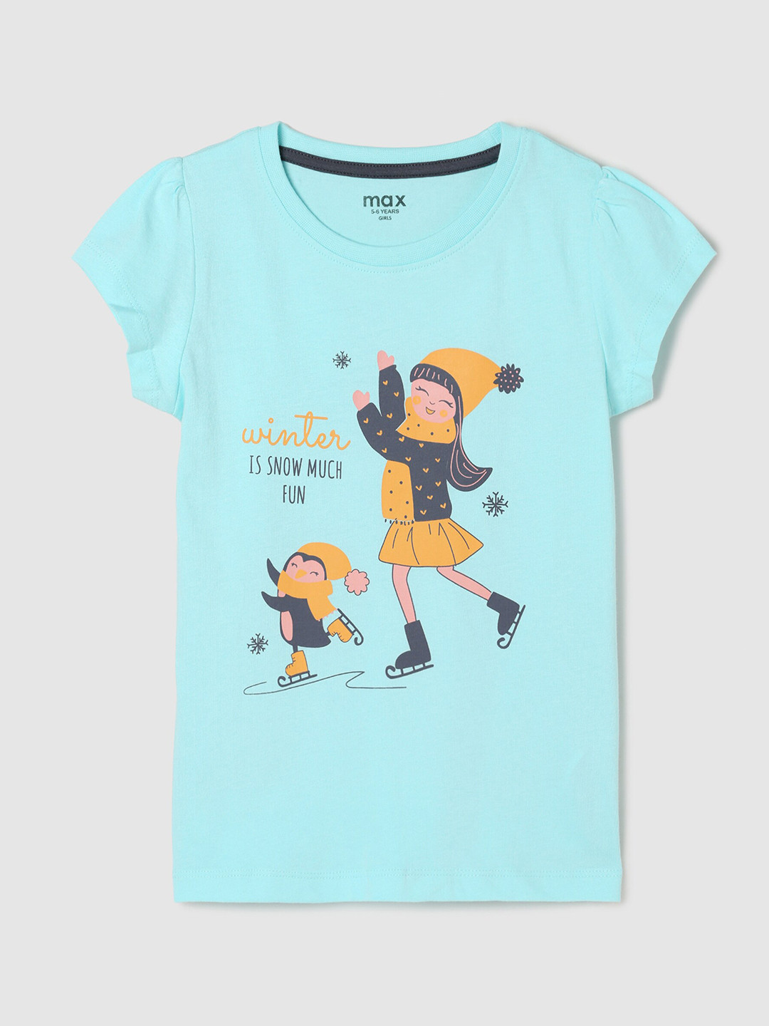

max Girls Blue Printed Pure Cotton T-shirt