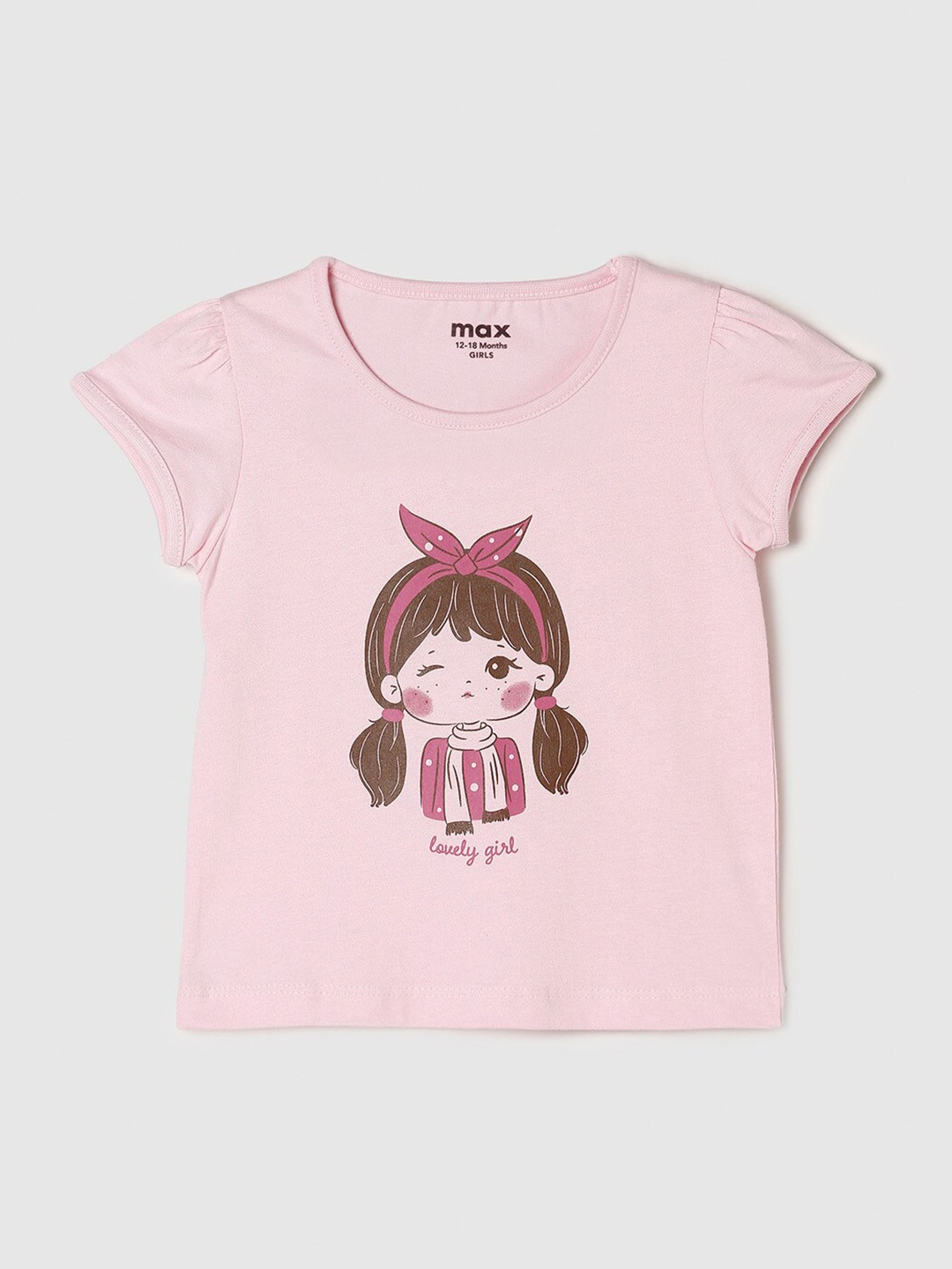 

max Girls Pink Printed Pure Cotton T-shirt