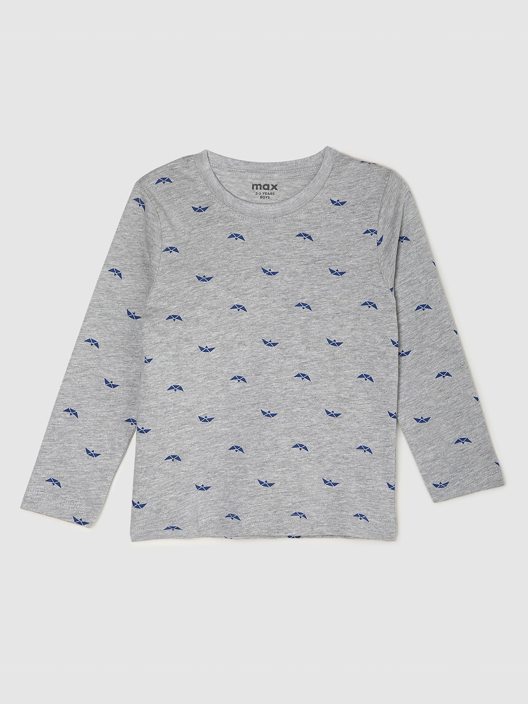 

max Boys Grey Printed Pure Cotton T-shirt