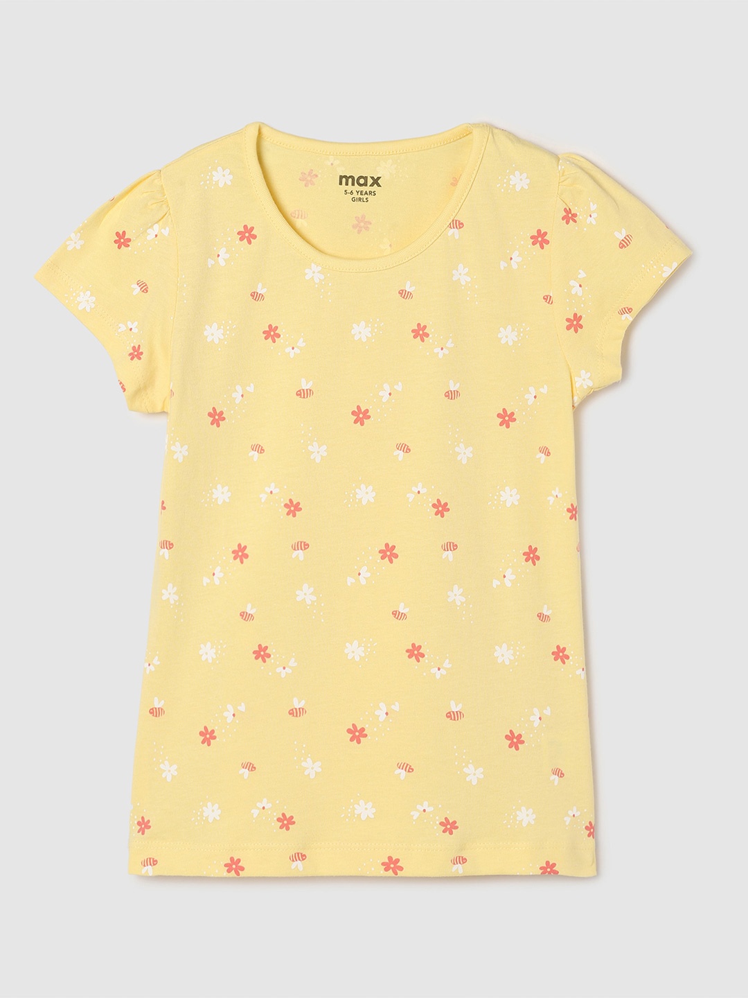 

max Girls Yellow Printed Pure Cotton T-shirt