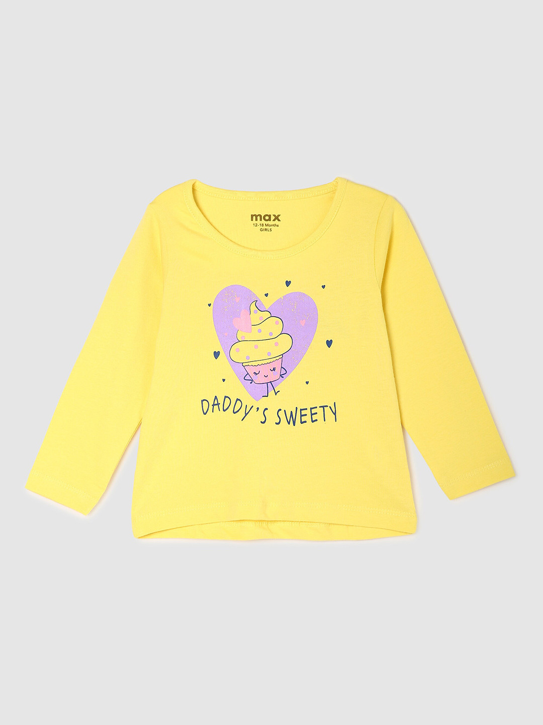 

max Girls Yellow Typography Printed Pure Cotton Raw Edge T-shirt