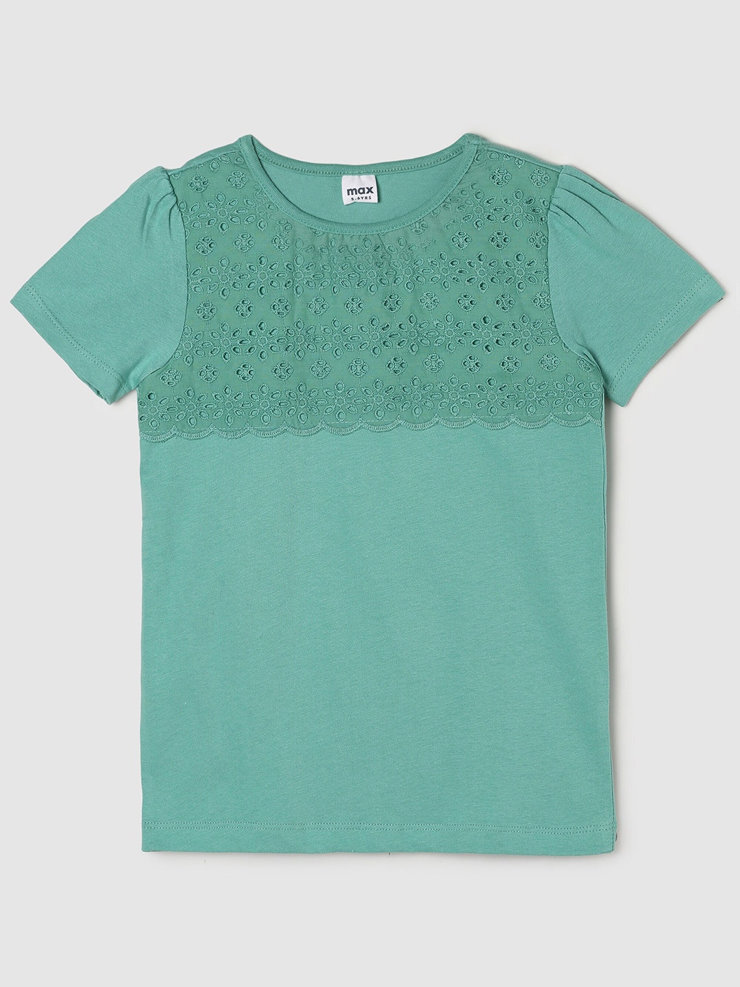 

max Girls Green Printed Pure Cotton T-shirt