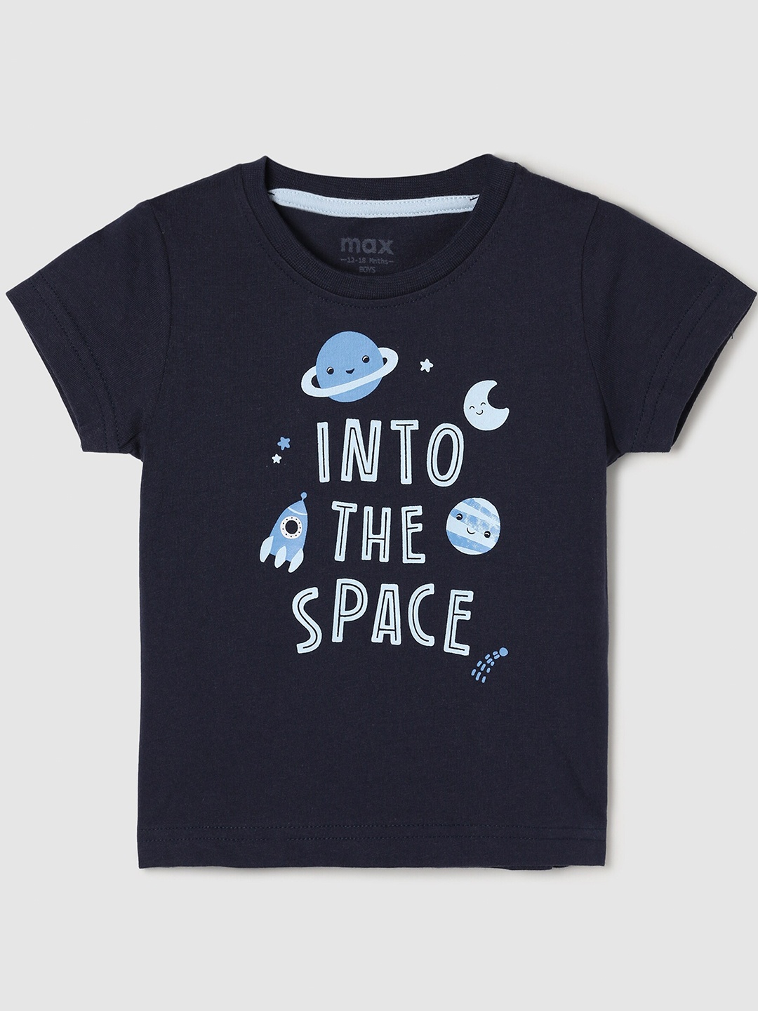 

max Boys Blue Typography Printed Applique T-shirt