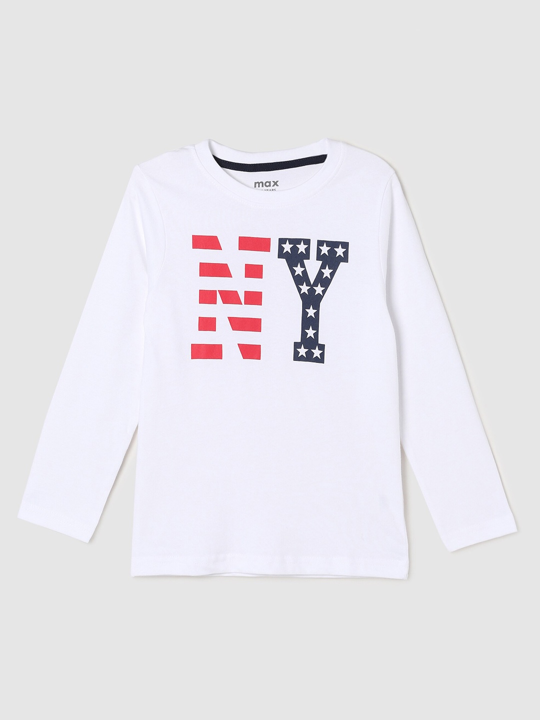 

max Boys White Printed Pure Cotton T-shirt
