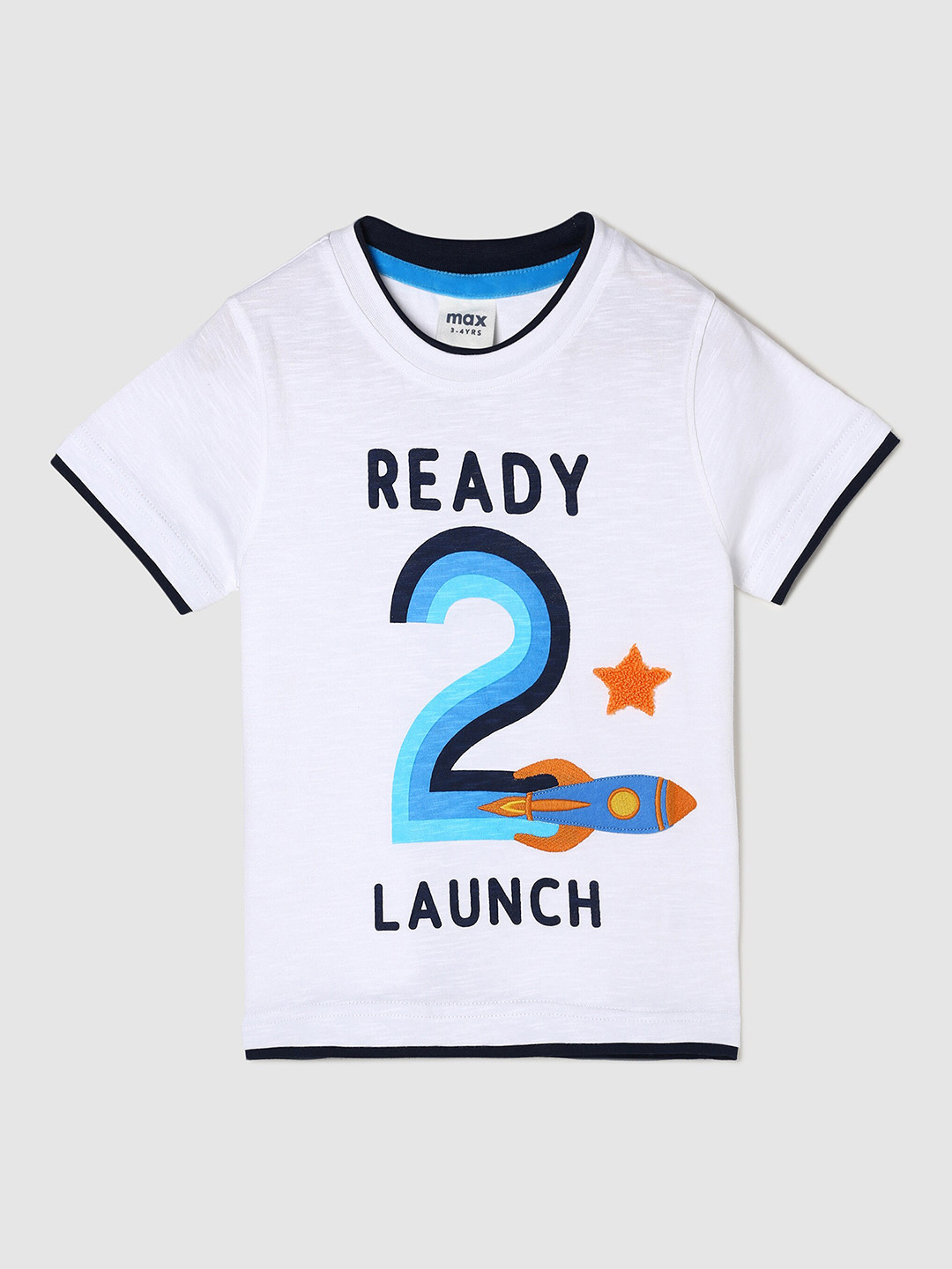 

max Boys White Printed Pure Cotton Applique T-shirt