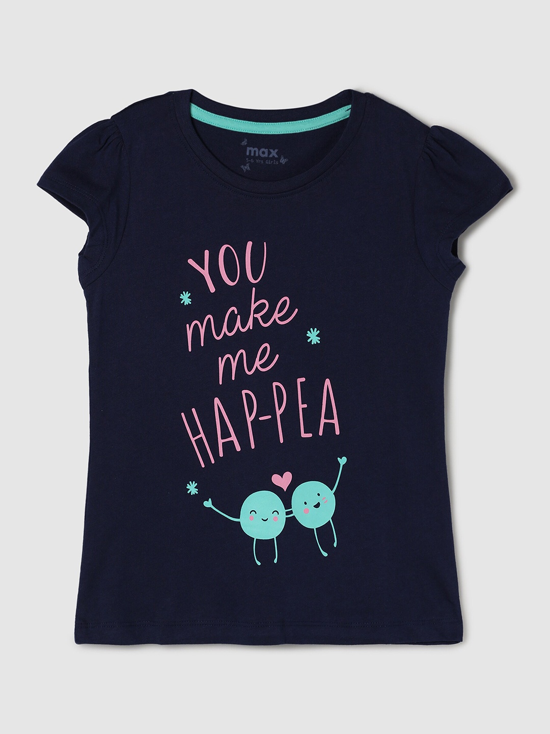

max Girls Blue Printed Pure Cotton Raw Edge T-shirt