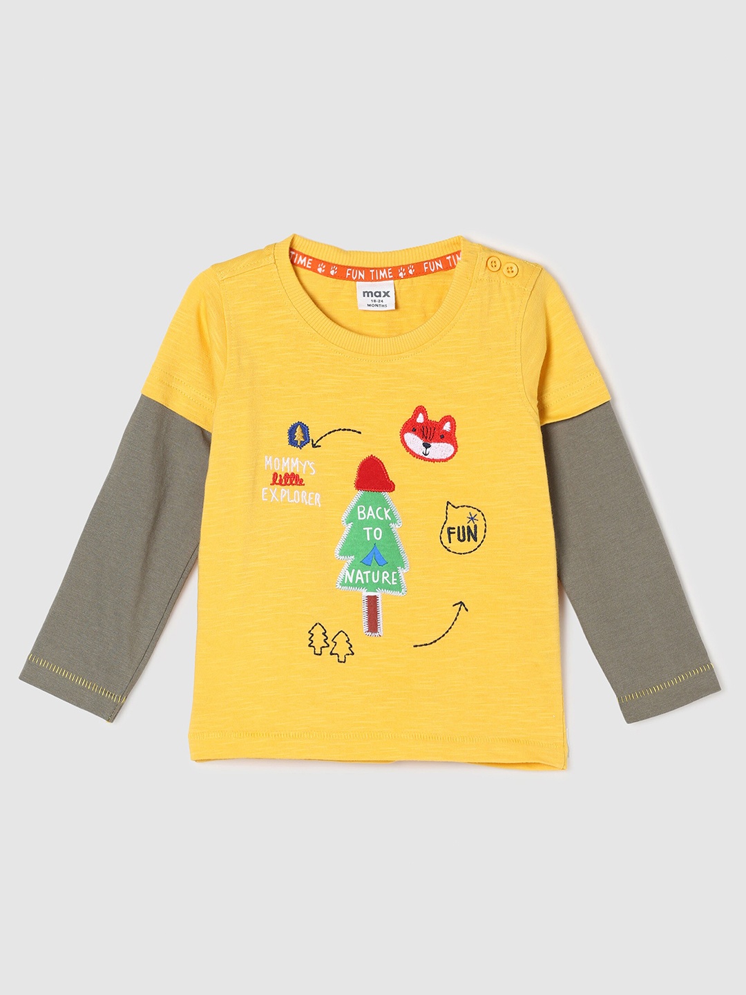 

max Boys Yellow Typography Printed Pure Cotton Applique T-shirt