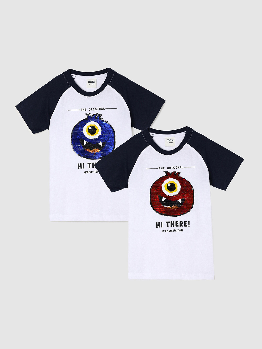 

max Boys White Pack of 2 Printed Pure Cotton T-shirt
