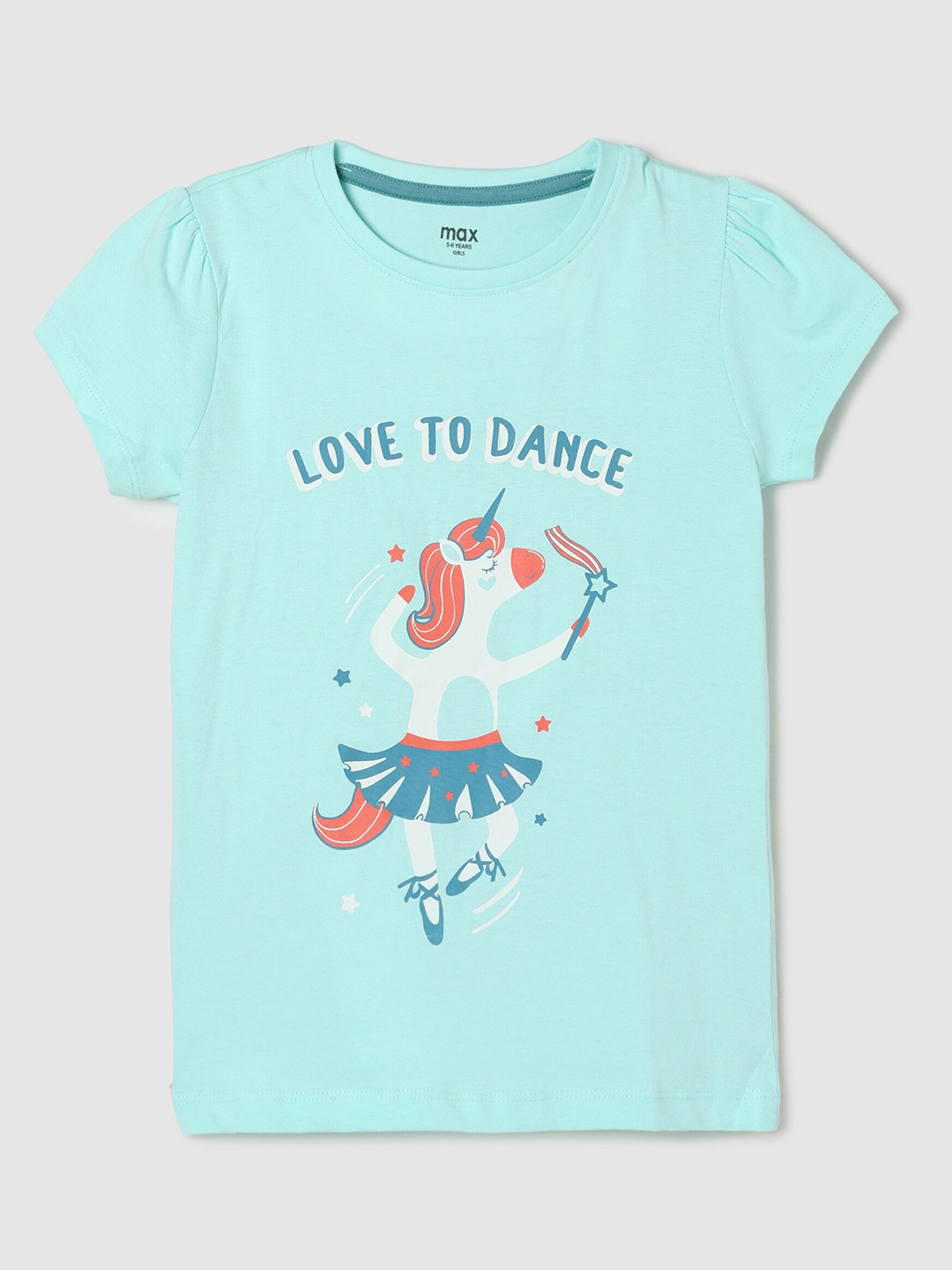 

max Girls Green Typography Printed Pure Cotton T-shirt