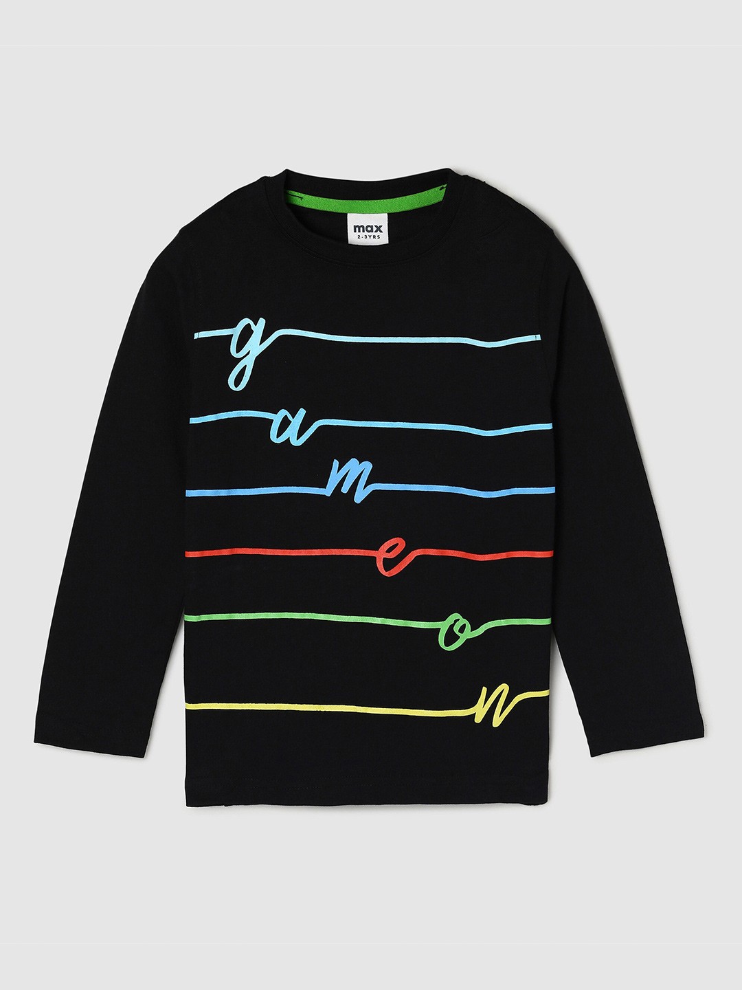 

max Boys Black Striped Pure Cotton T-shirt