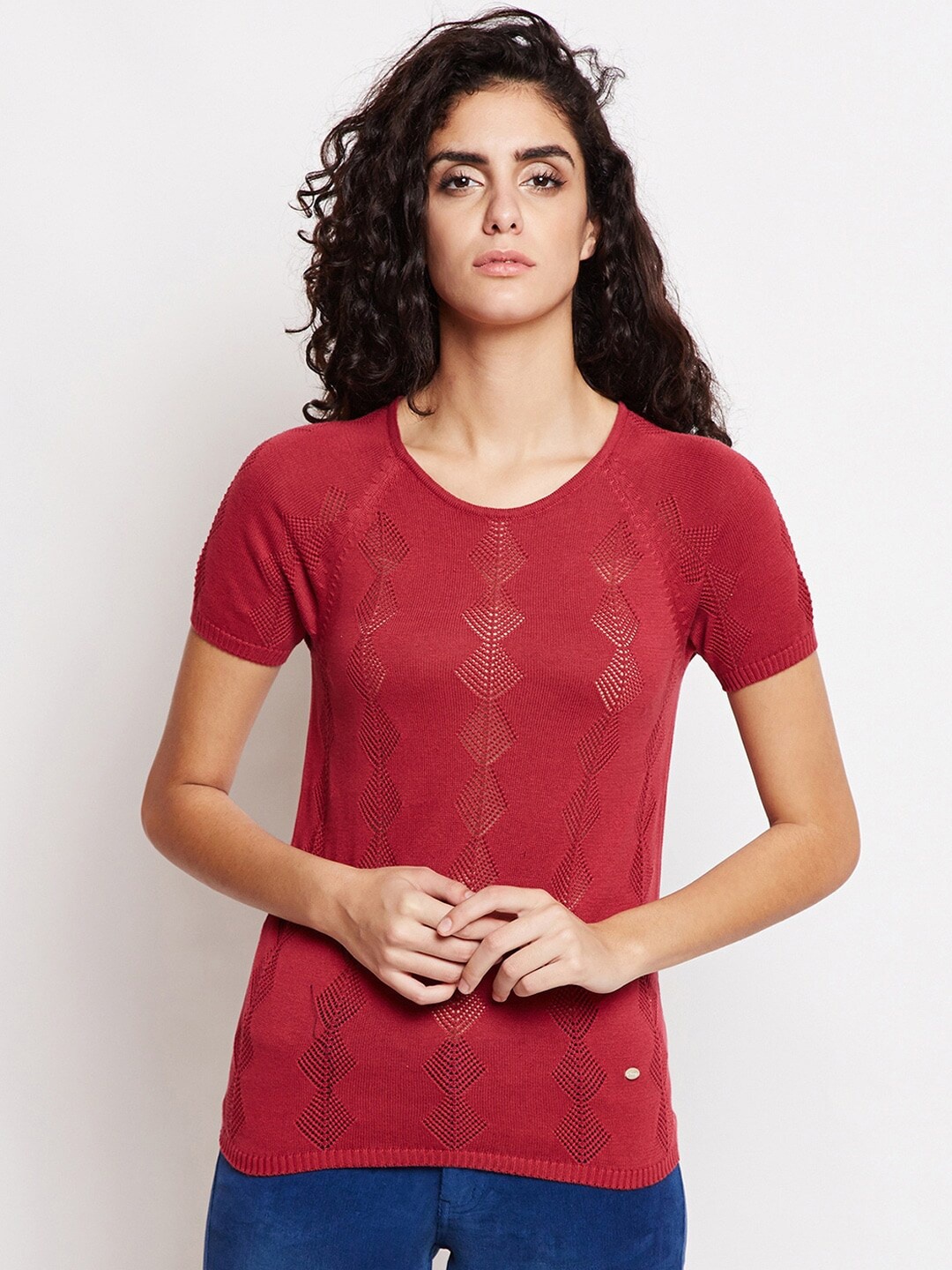 

Be Indi Women Maroon Self Design Knit Top