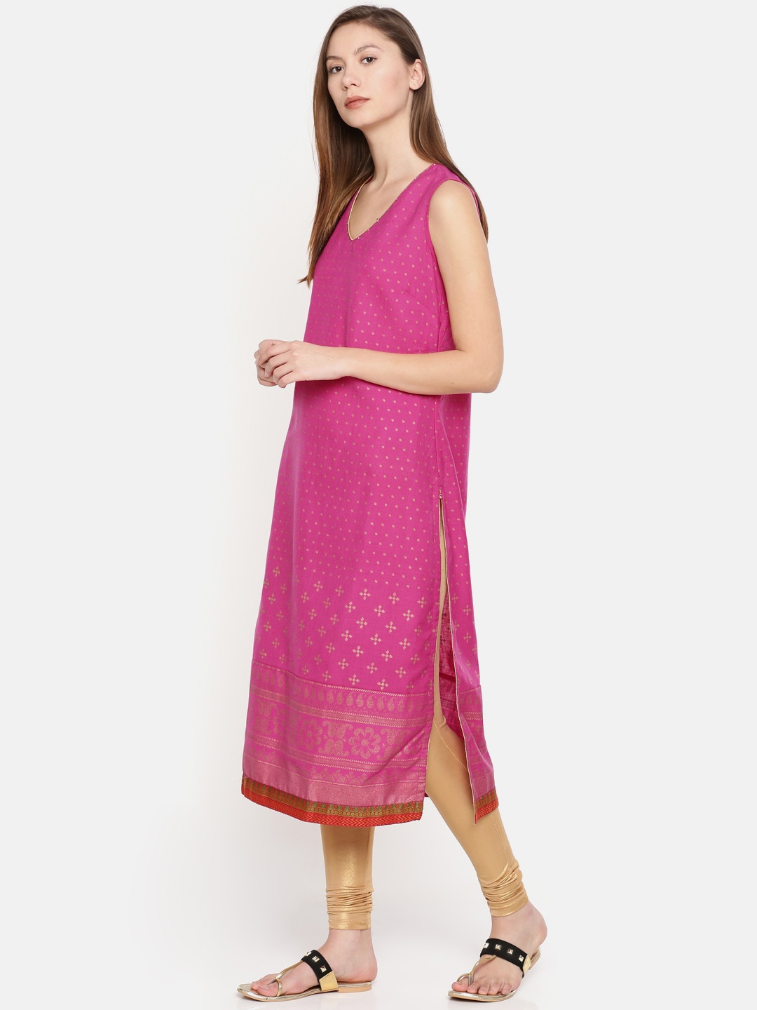 

Biba Women Pink Printed Straight Kurta