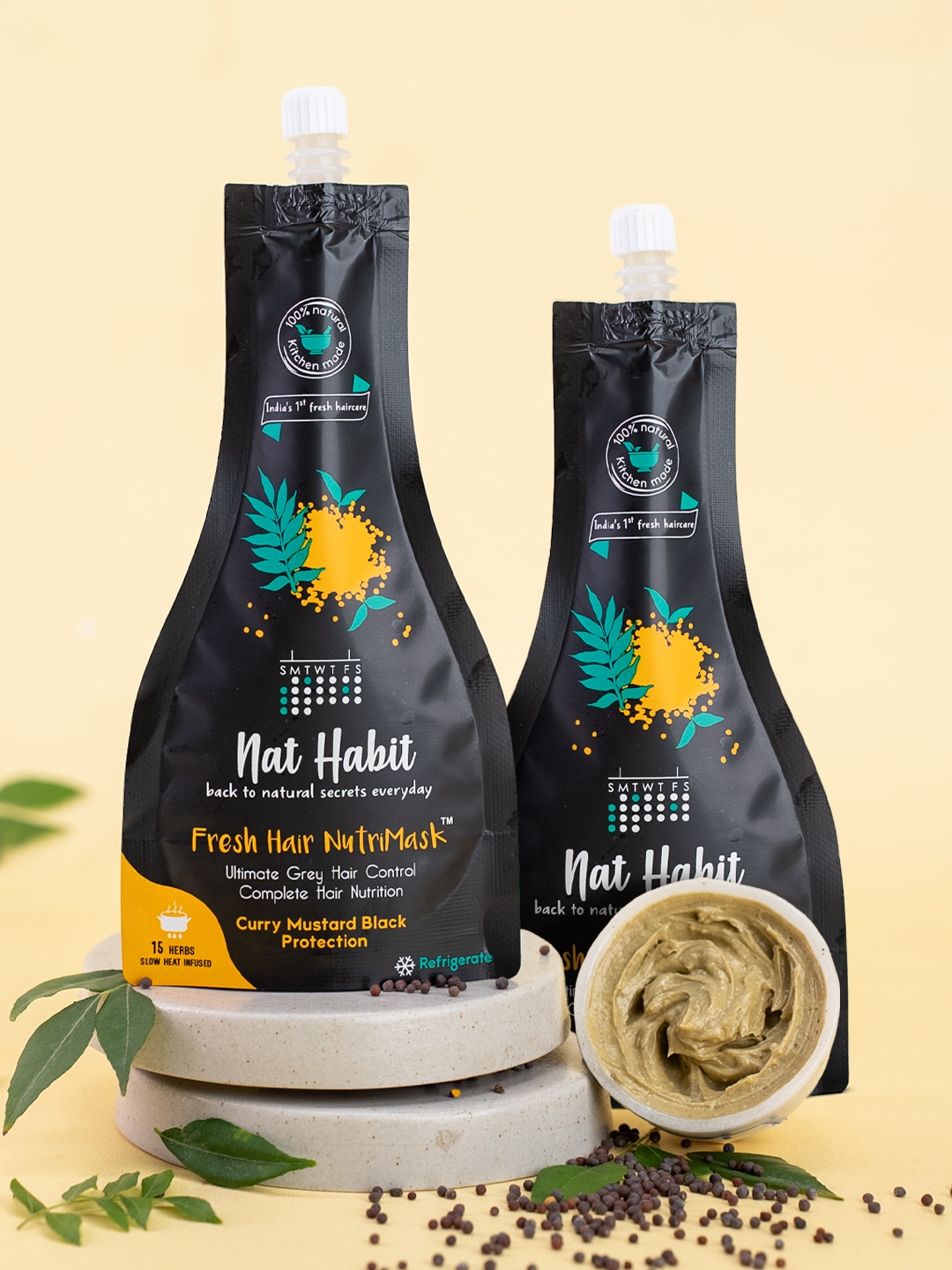 

Nat Habit 2Pcs Curry Sesame NutriMask Hair Mask for Grey Hair - Smooth & Shine, Yellow