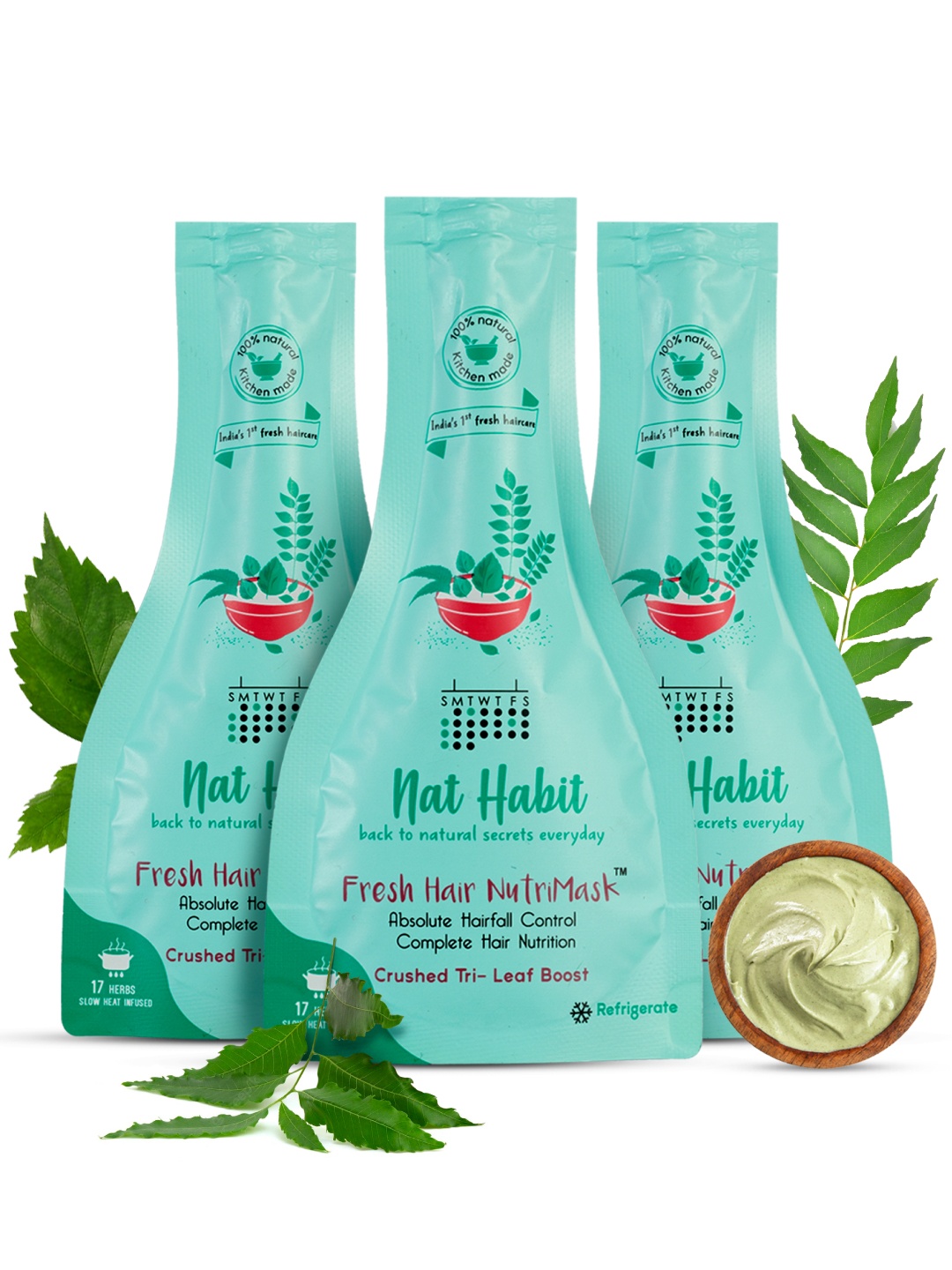 

Nat Habit Crushed Tri-Leaf Nutri Hair Mask for Hairfall Smooth & Shine Hair - 40g, Green